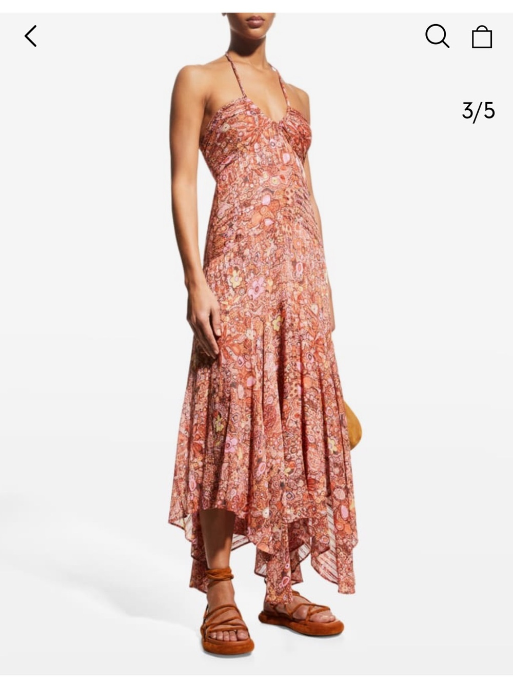 ALC Flowy Halter Summer Maxi Dress in Coral Paisley